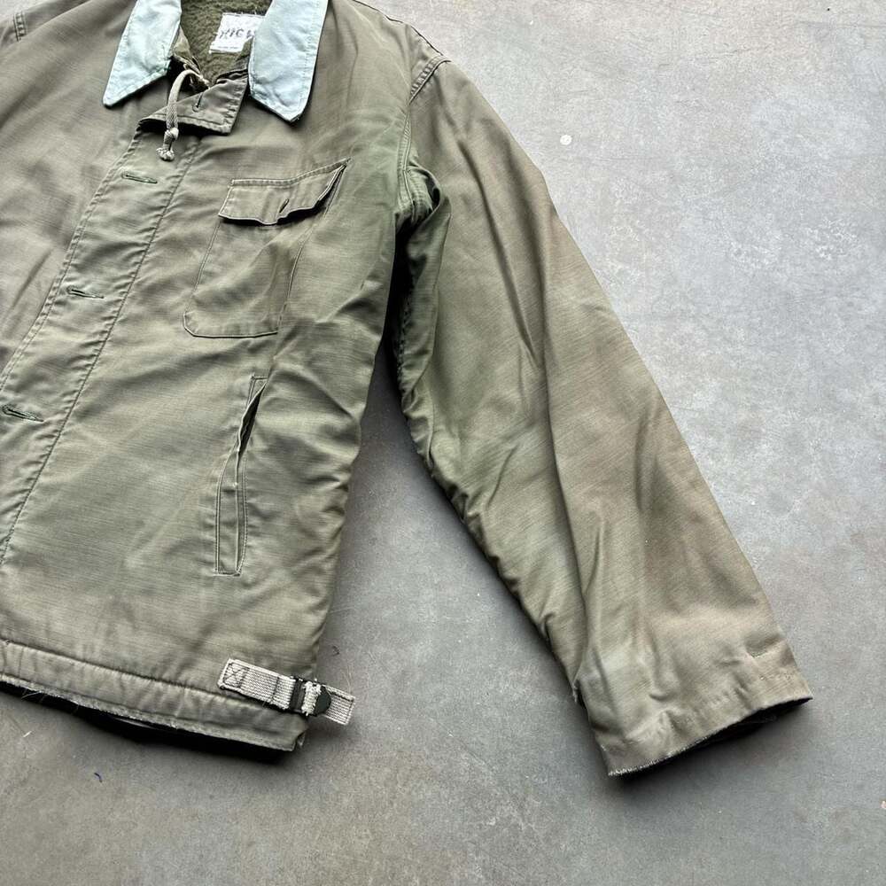 Vintage US Navy A-2 Deck Jacket 1970s Military Olive Green Large - Picture 2 of 4